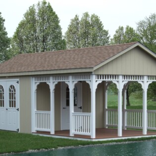 12x22 Dura-Temp pond house with open porch & 11 lite fiberglass doors 12x22 Dura-Temp pond house with open porch & 11 lite fiberglass doors