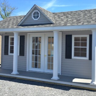 12 x 20 Pool house with columned porch, French doors and a gabled dormer